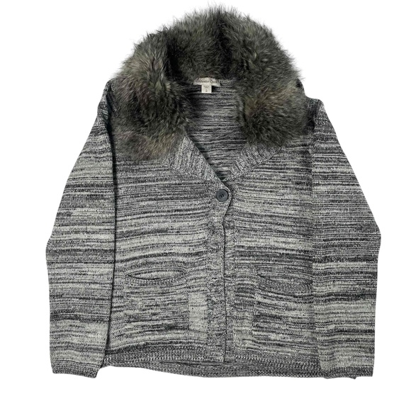 Coldwater Creek Women's Gray Faux Fur One Button Long‎ Sleeve Cardigan Large - Picture 1 of 11
